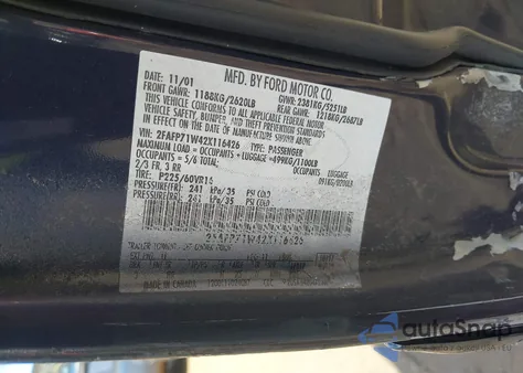 2002 Ford Crown Victoria Natural Gas Vehicle/Police/Police Street Appearance из США, поврежденный, VIN 2FAFP71W42X116426